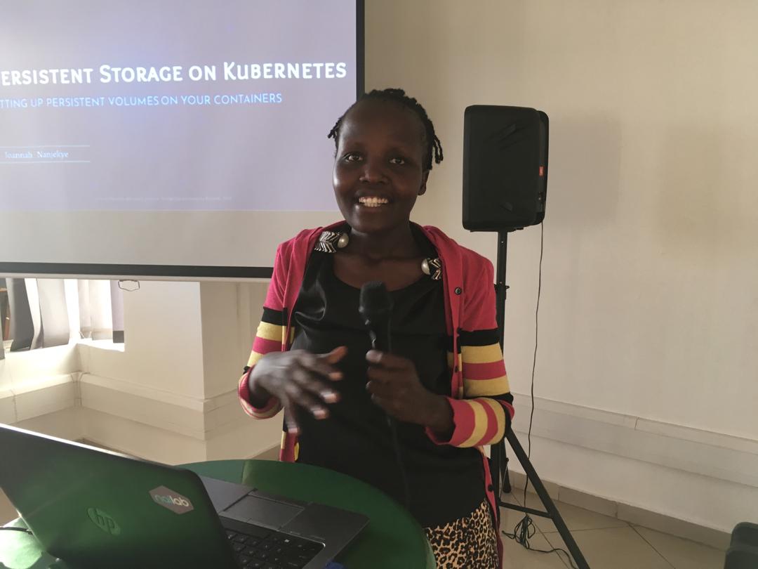 Joannah Nanjekye during a Kubernetes session at Outbox