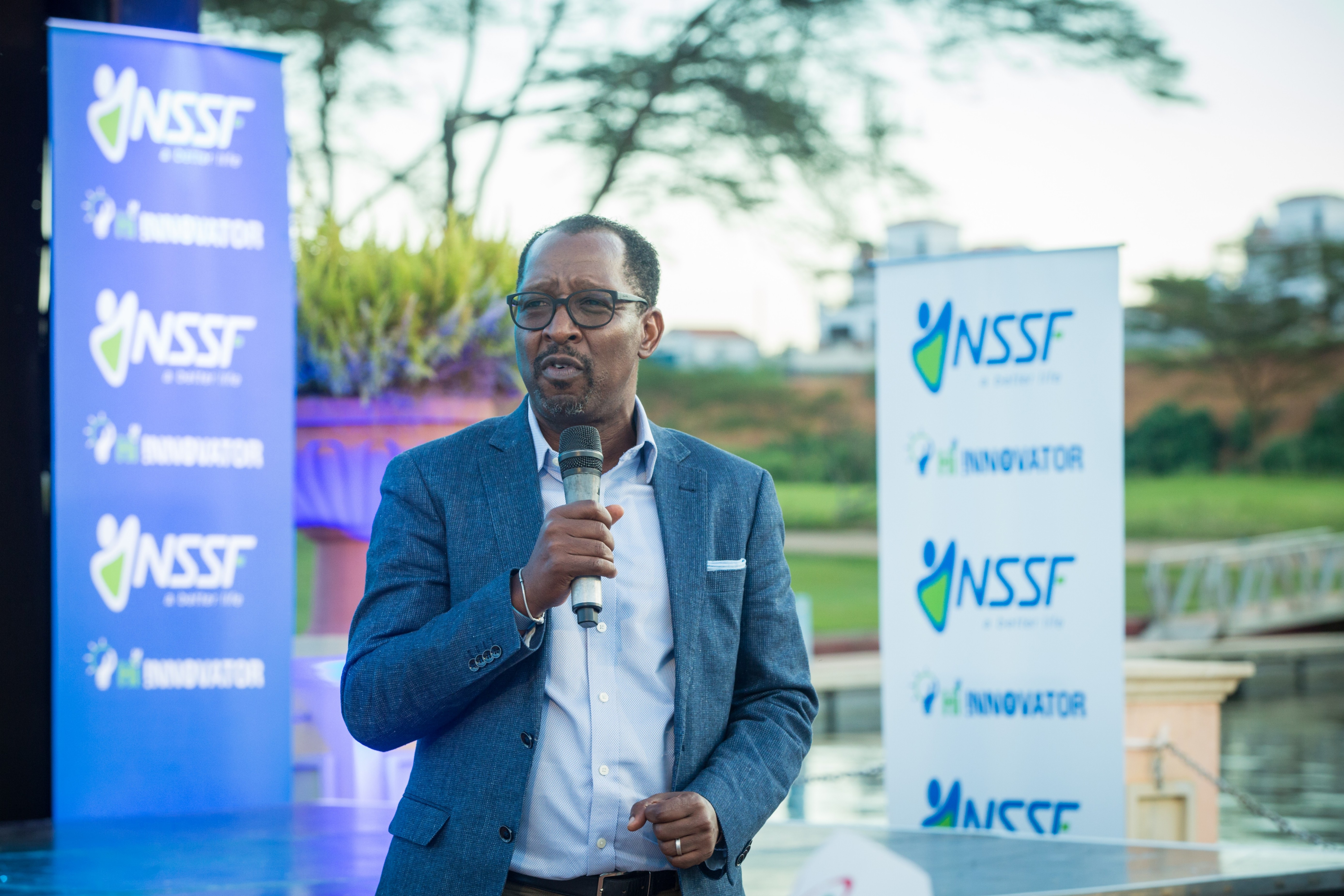 NSSF MD, Mr. Richard Patrick Byarugaba giving a speech during the launch of the initiative