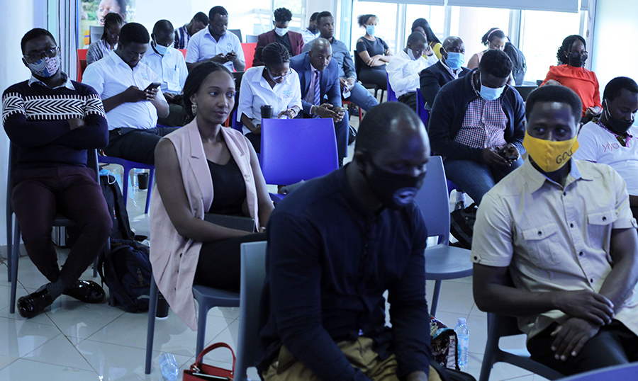 Participants listening during the pitching event 